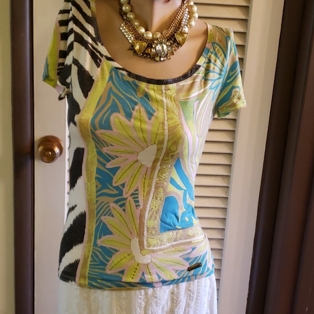 Just Cavalli Mixed Print Short Sleeve Shirt